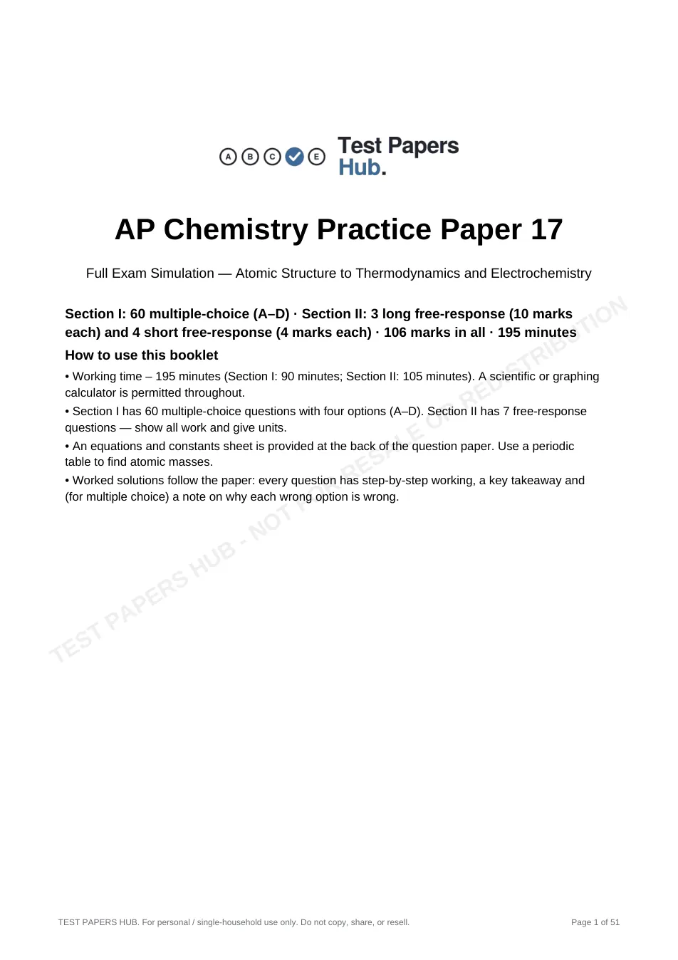 Cover page of AP Chemistry Practice Paper 17