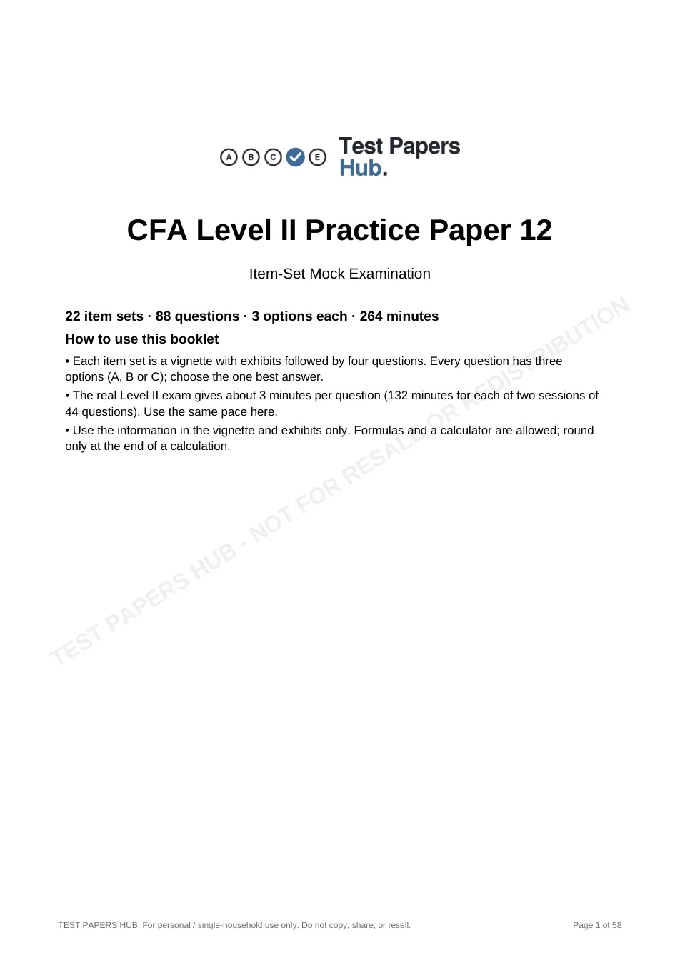Cover page of CFA Level 2 Practice Paper 12