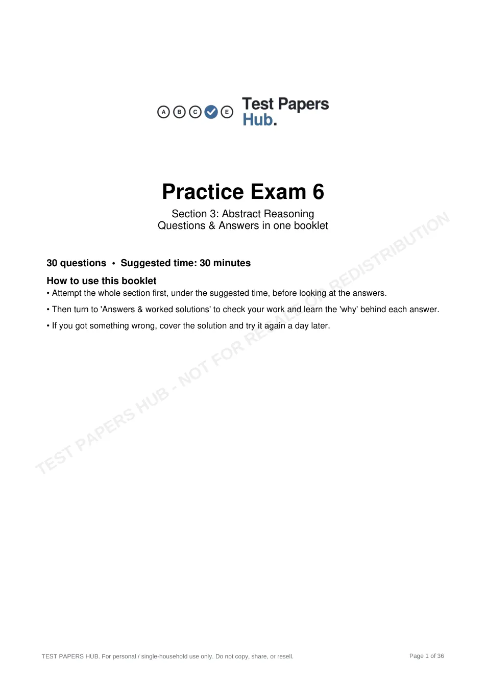 Cover page of HAST Year 10 Abstract Reasoning Practice Paper 6