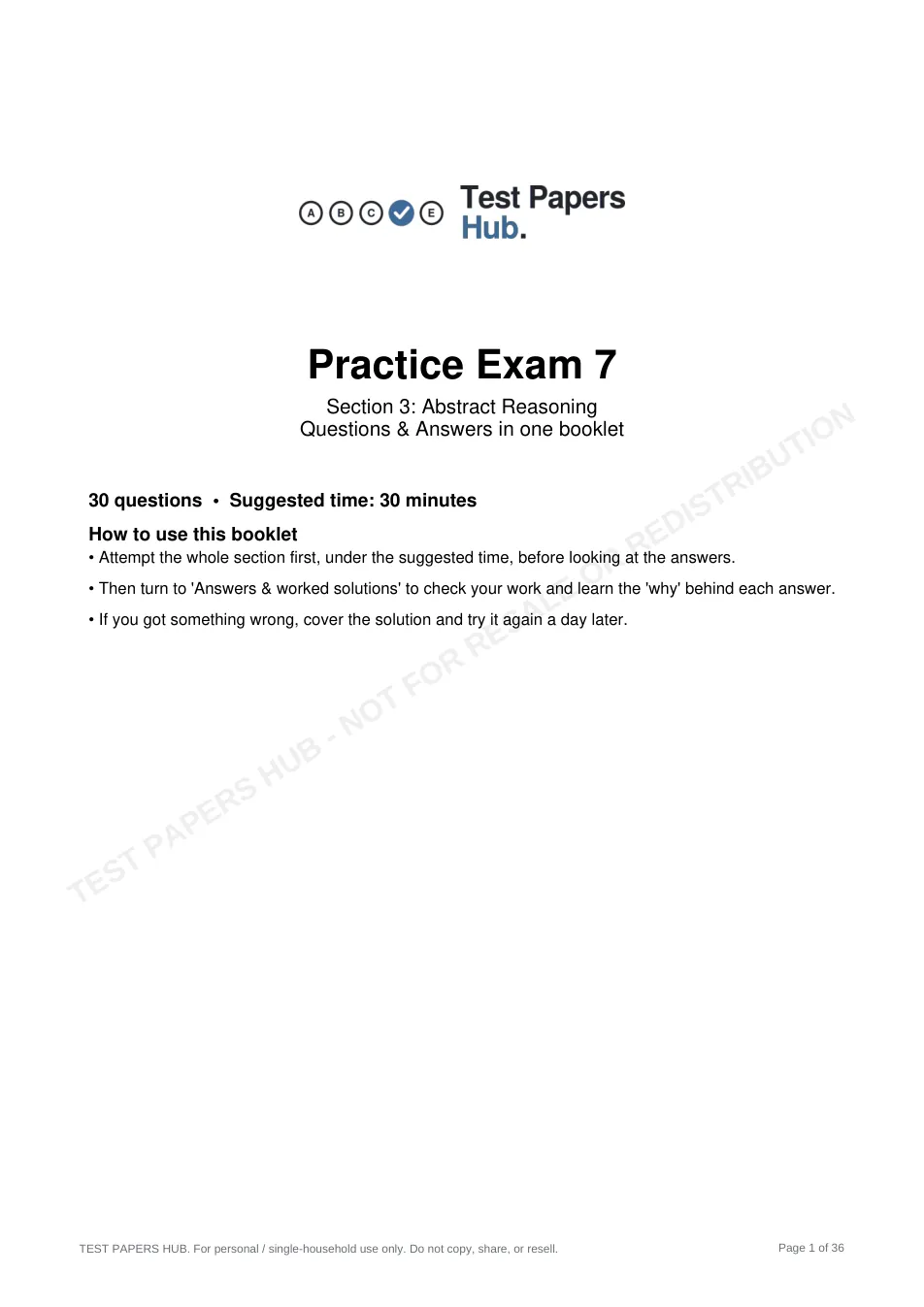 Cover page of HAST Year 11 Abstract Reasoning Practice Paper 7