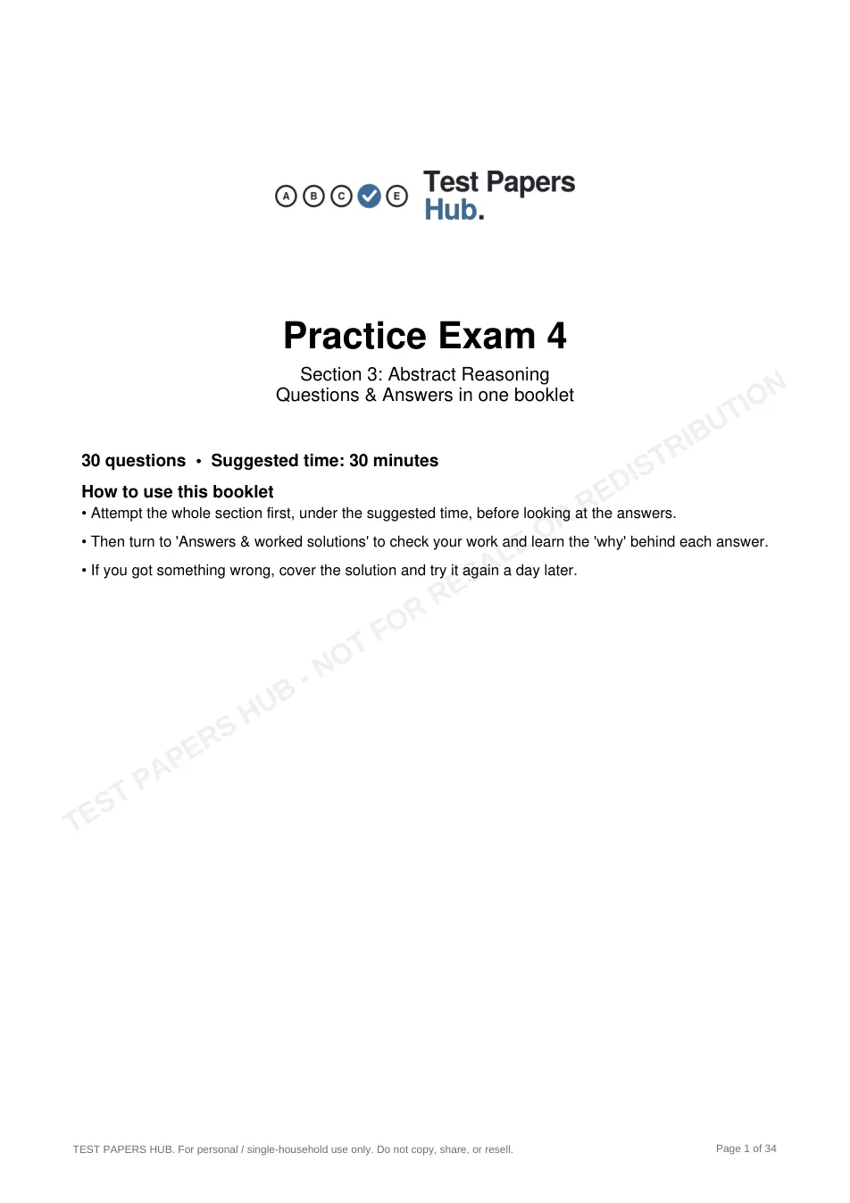 Cover page of HAST Year 9 Abstract Reasoning Practice Paper 4