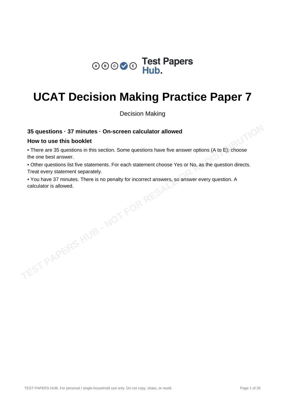 Cover page of UCAT Decision Making Practice Paper 7