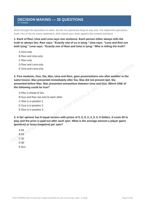 Questions preview