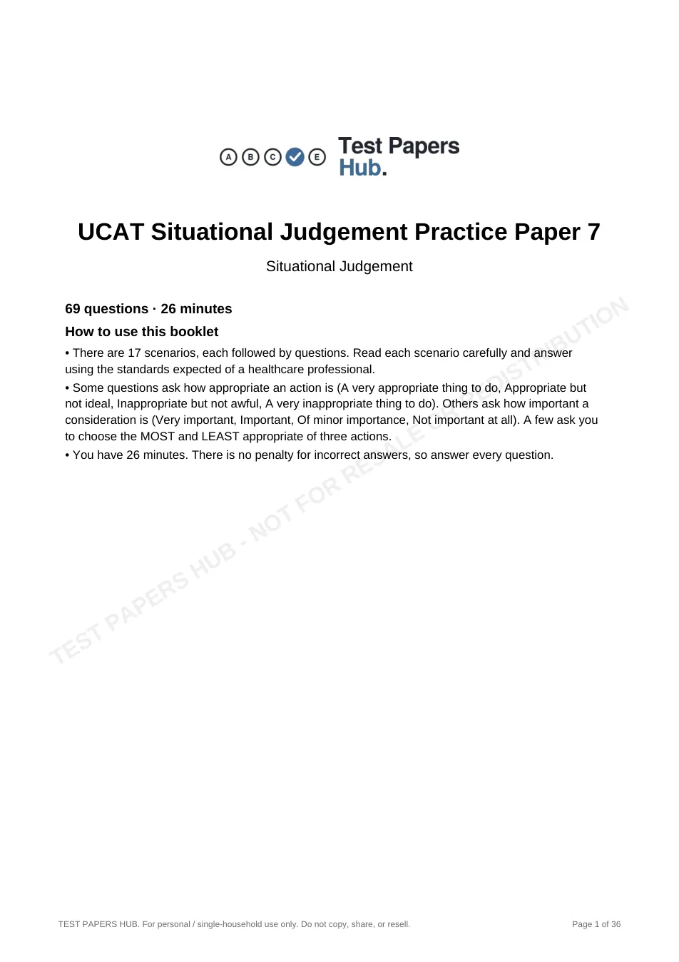 Cover page of UCAT Situational Judgement Practice Paper 7