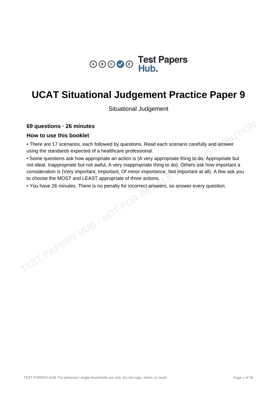Cover page of UCAT Situational Judgement Practice Paper 9